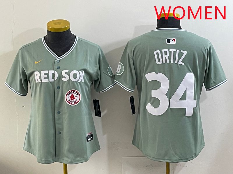 Women 2025 Boston Red Sox #34 Ortiz Green Joint Name Nike MLB Jersey style 9->women mlb jersey->Women Jersey